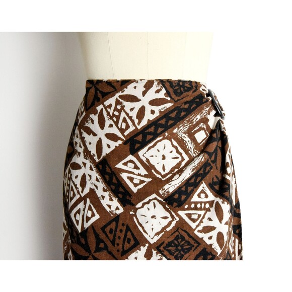 1990s Linen Blend Wrap Skirt Size Small 90s Block Print Vintage Express Skirt - Picture 7 of 8